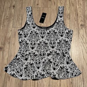 Bebe Jacquard Peplum Tank Top (Black/White)